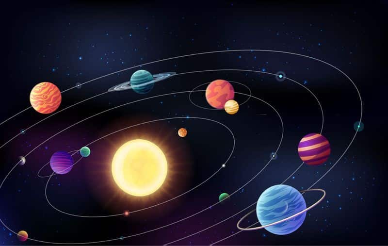 espacio sistema solar cosmos planetas sol luna dibujos animados