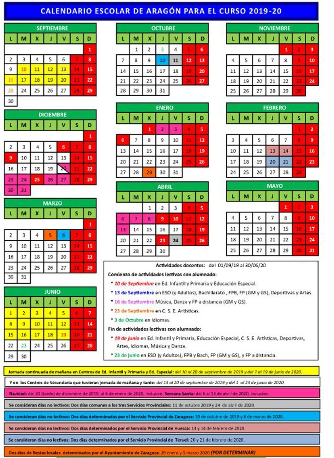 Calendario escolar 20192020 en Aragón EDUCACIÓN 3.0