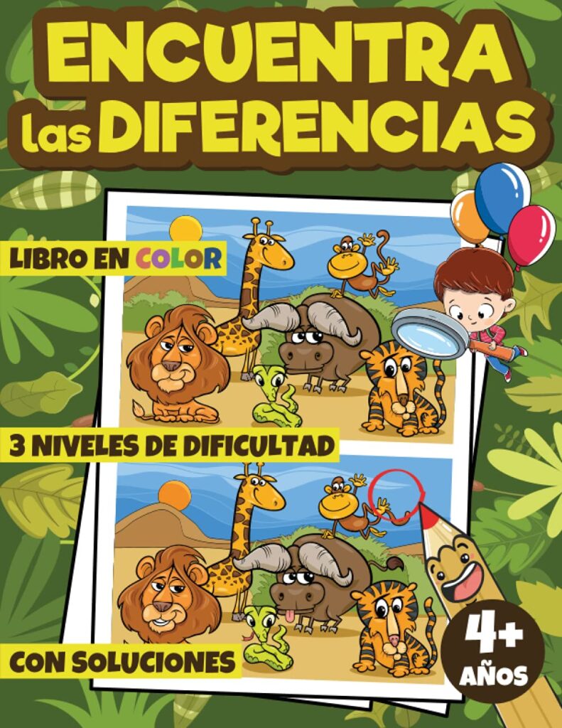 Encuentra Las Diferencias Para Niños: Juegos de aprendizaje temprano para  mejorar la concentración, Libro de juegos educativos para niños de 6 años