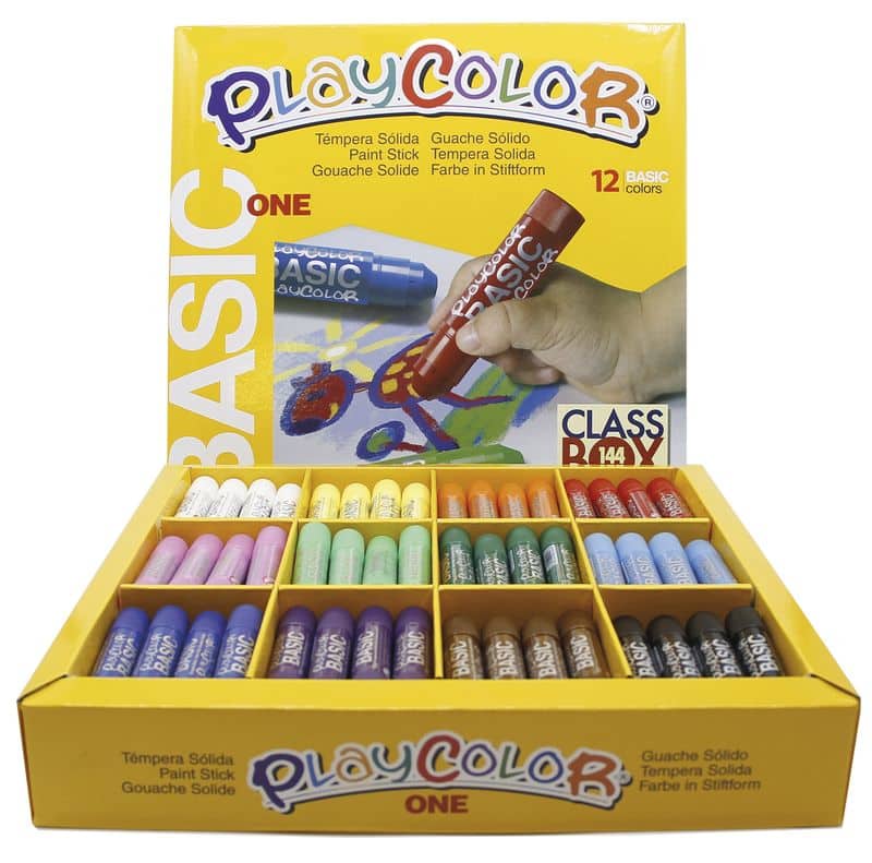 Tempera solida en barra playcolor escolar caja de 12 colores