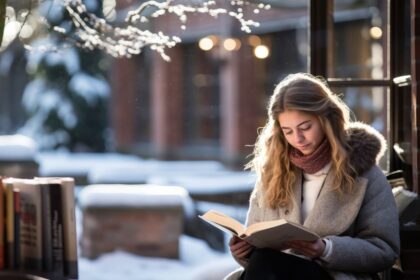 Mujer Joven Leyendo Libro Invierno